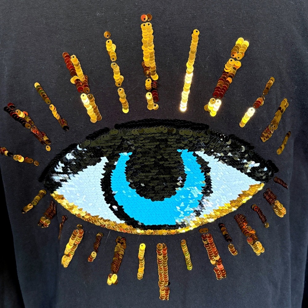 Vinizbena Black Full-Zip Sequined Evil Eye Hoodie, Large, Designed in Italy - Picture 5 of 8